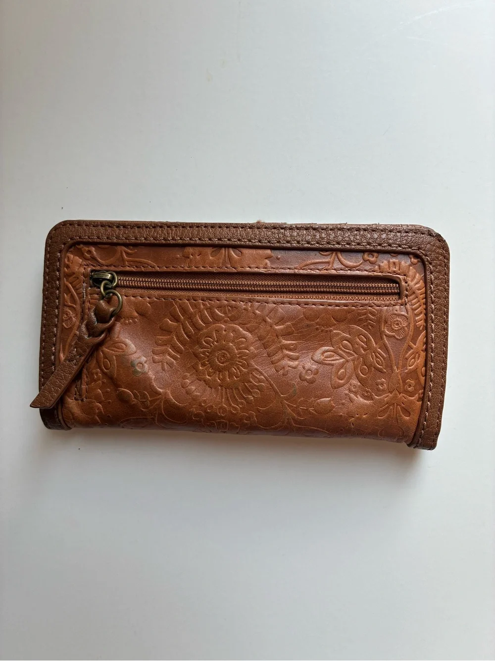 The Sak Tan Brown Embossed Floral Zip Wallet